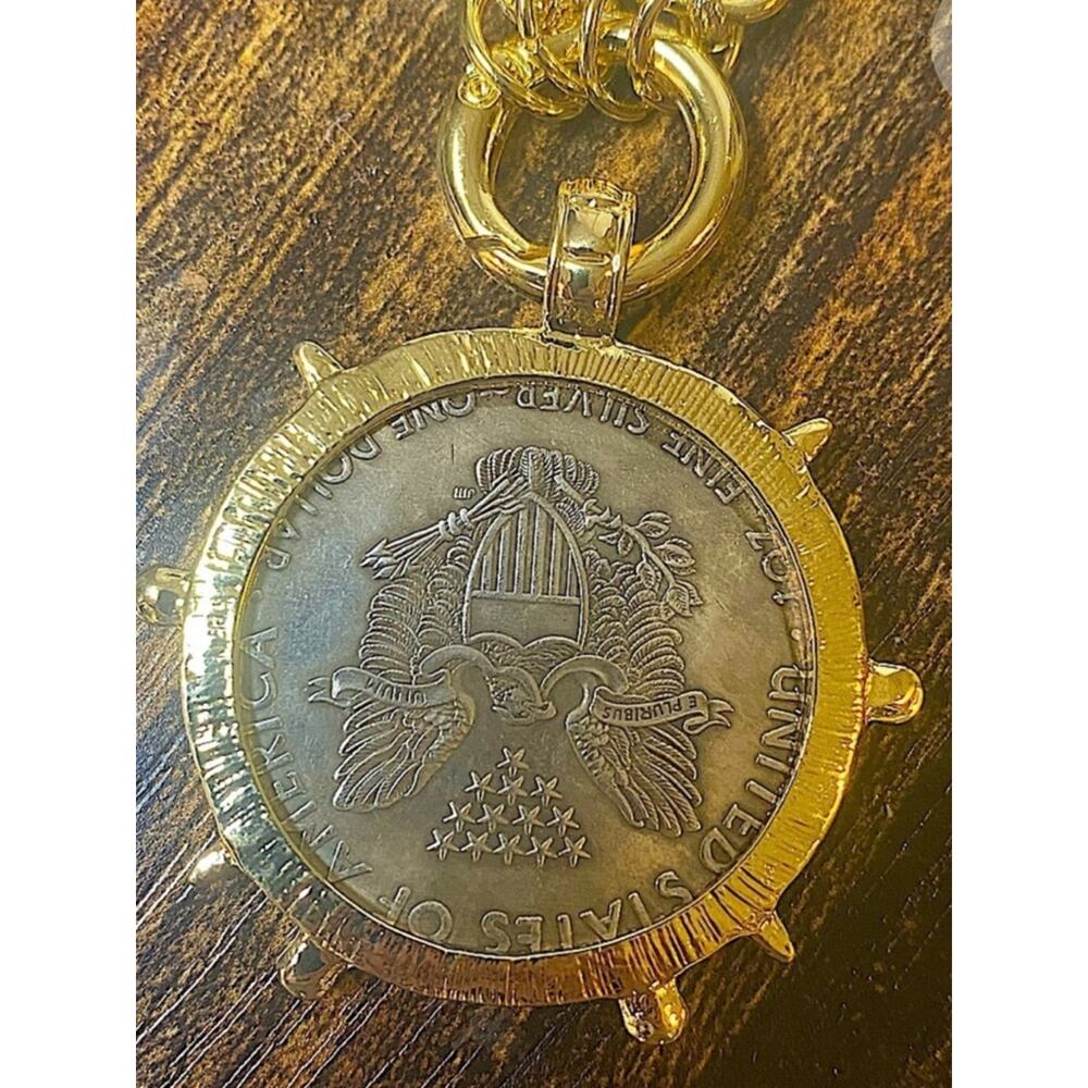 Gold Walking Liberty 1900 Coin Statement Necklace Y Lariat - Picture 3 of 3